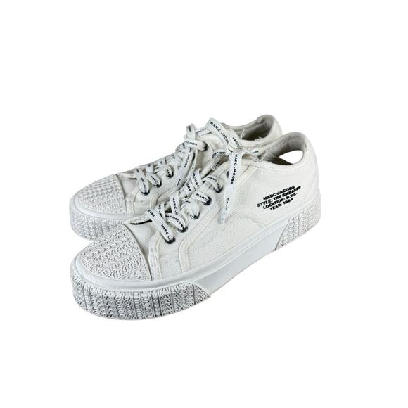 Marc Jacobs White Canvas Platform Sneakers Logo Lace-Up Designer 39 8.5 - Picture 3 of 9